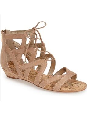Sam Edelman tan taupe lace up flat sandals shoes size 9